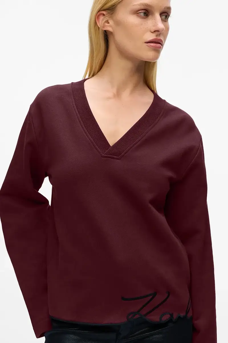 felpa con cotone colore granata con applicazione A4W20040 miniatura 3