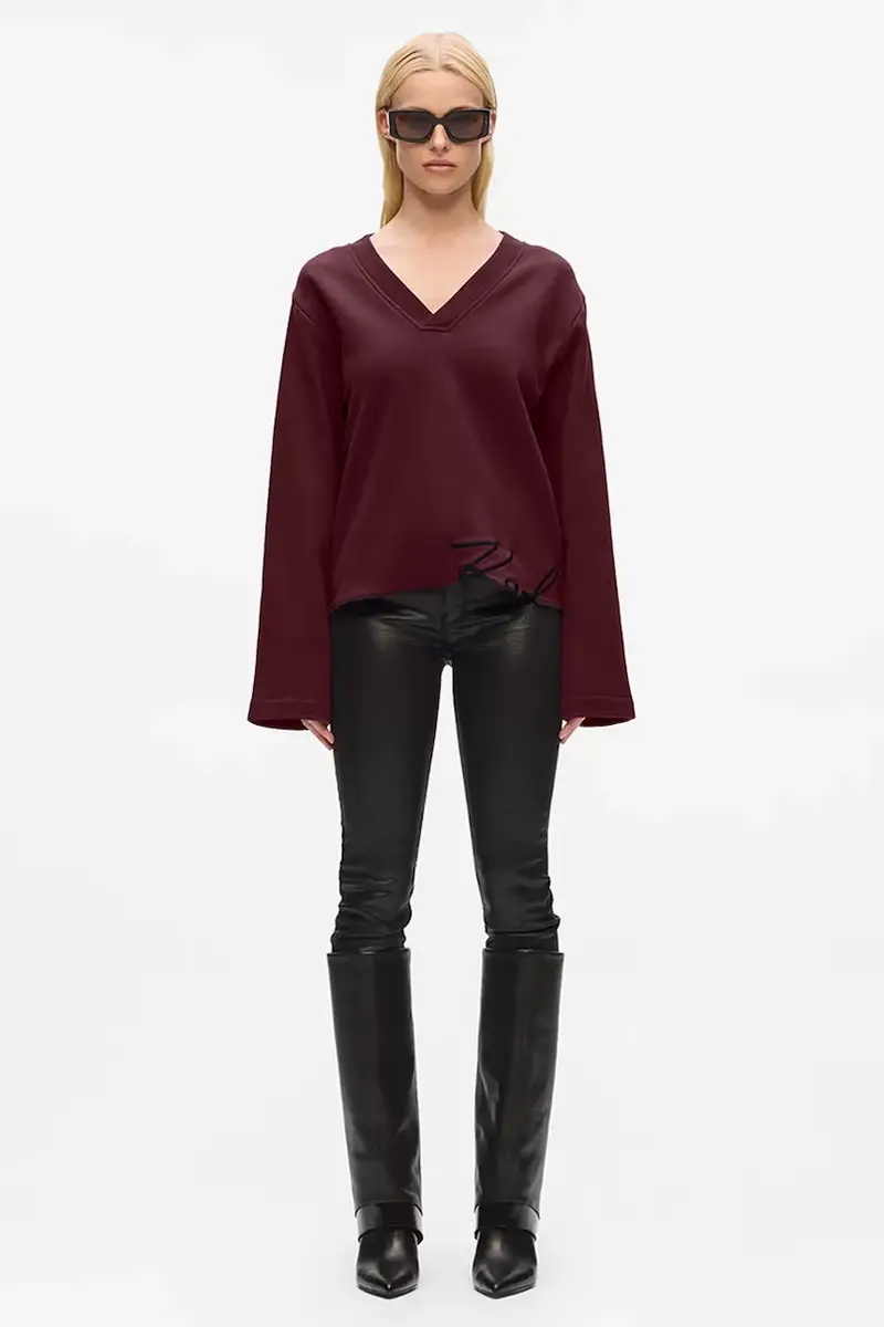 felpa con cotone colore granata con applicazione A4W20040 miniatura 4