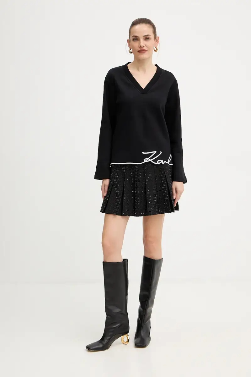 felpa con cotone colore nero con applicazione A4W20040 miniatura 2