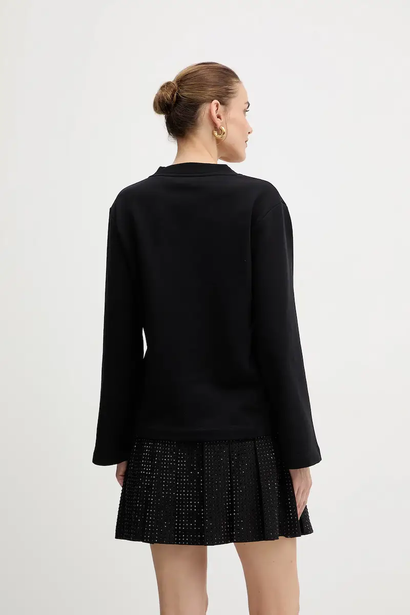 felpa con cotone colore nero con applicazione A4W20040 miniatura 3