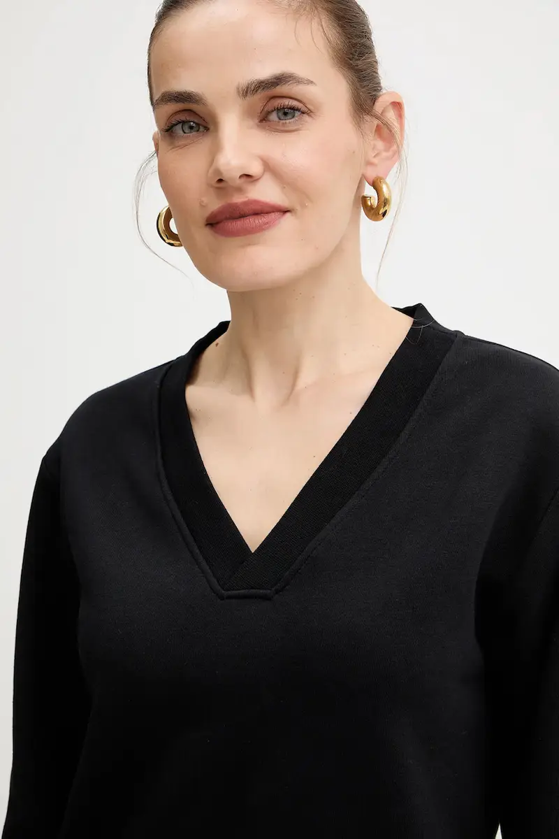 felpa con cotone colore nero con applicazione A4W20040 miniatura 4