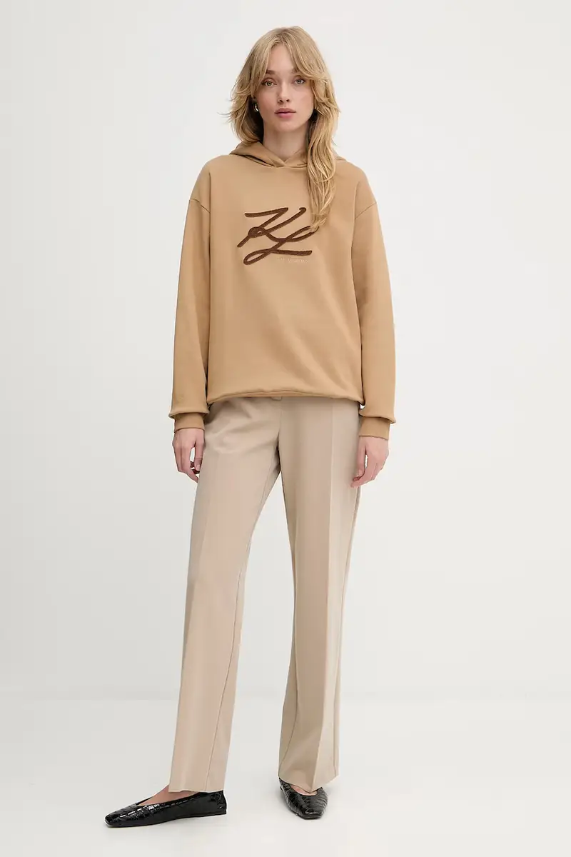 felpa donna colore beige con cappuccio con applicazione A3W20008 miniatura 2