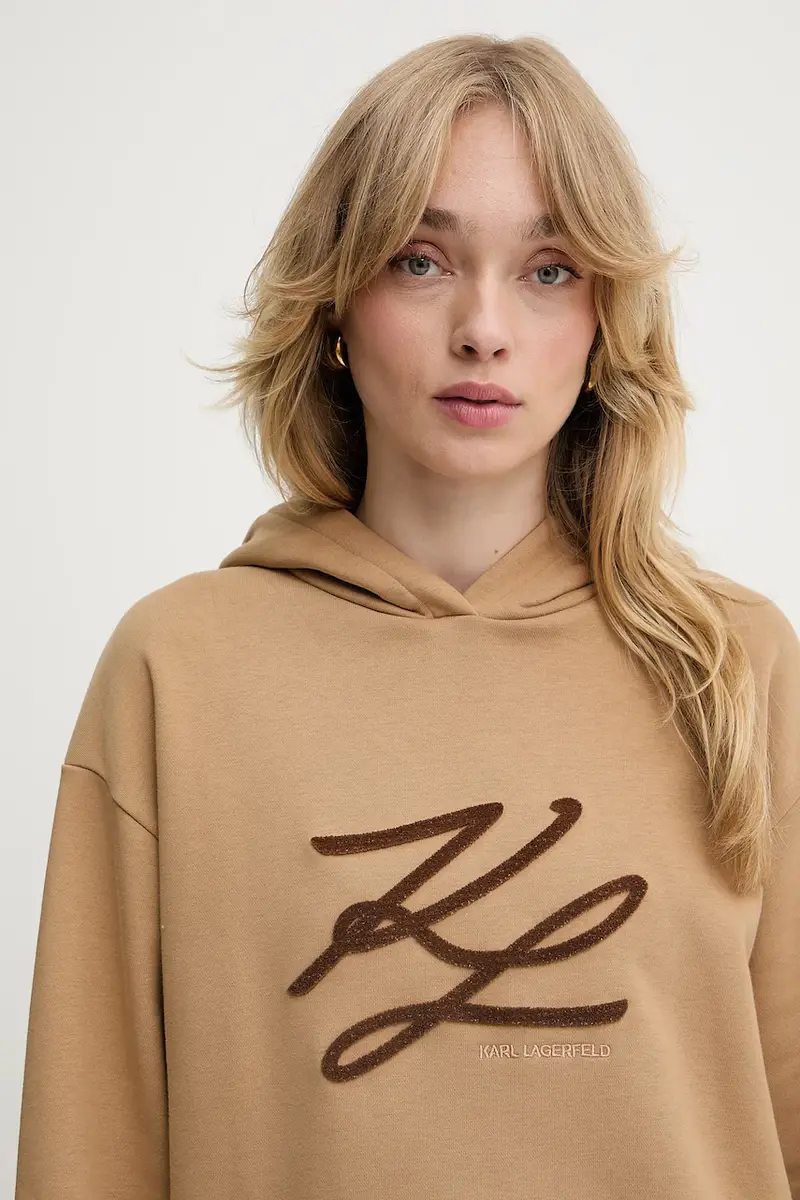 felpa donna colore beige con cappuccio con applicazione A3W20008 miniatura 4