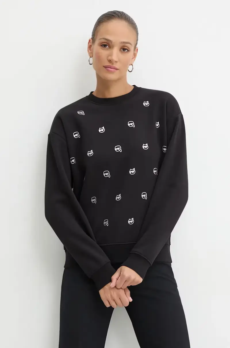 felpa donna colore nero con applicazione 246W1800