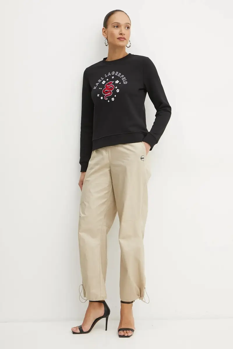 felpa donna colore nero con applicazione A1W20053 miniatura 2