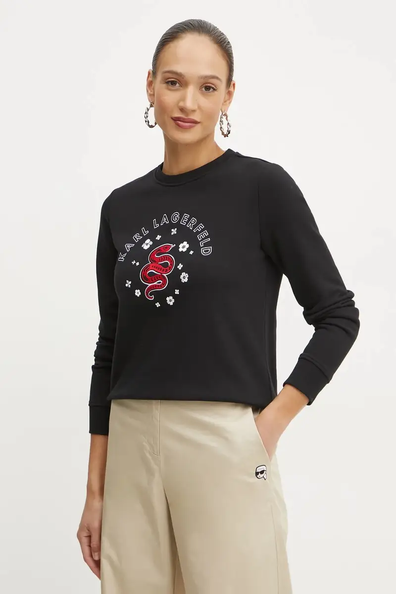 felpa donna colore nero con applicazione A1W20053 miniatura 4