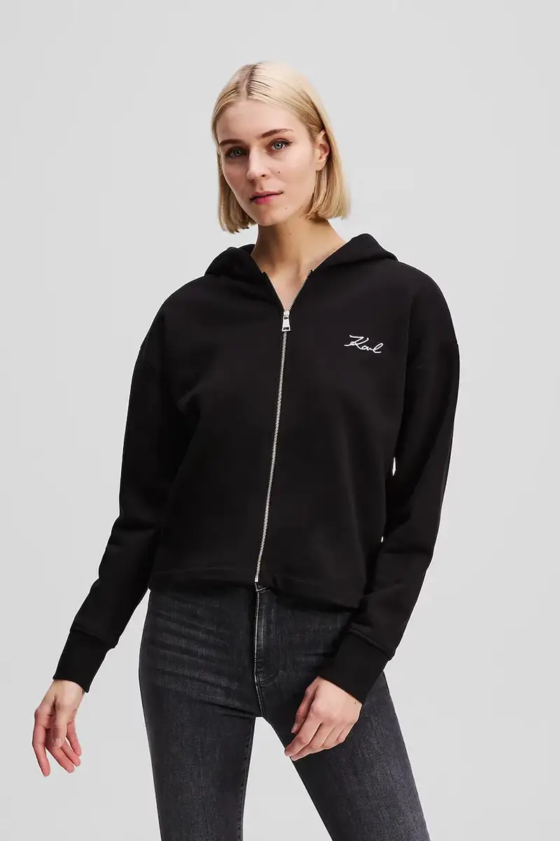 felpa donna colore nero con cappuccio con applicazione A3W20067 miniatura 2