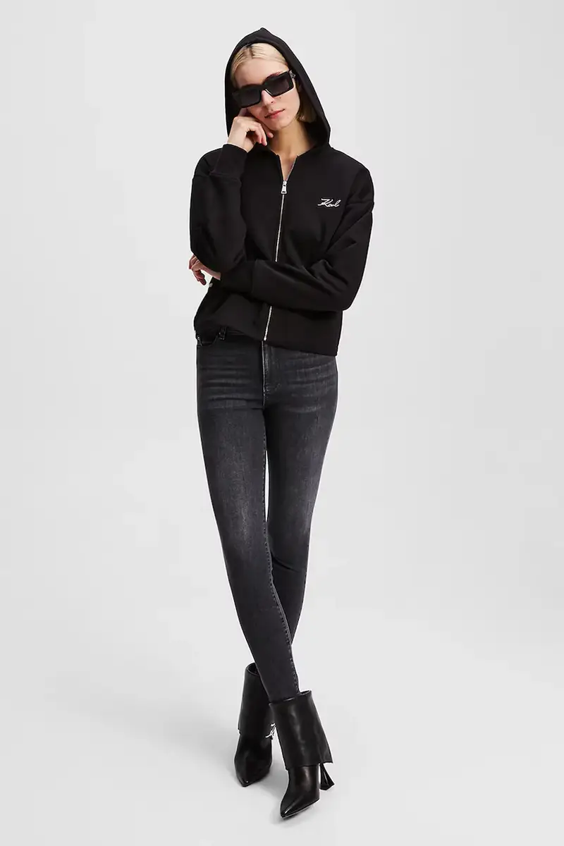 felpa donna colore nero con cappuccio con applicazione A3W20067 miniatura 4