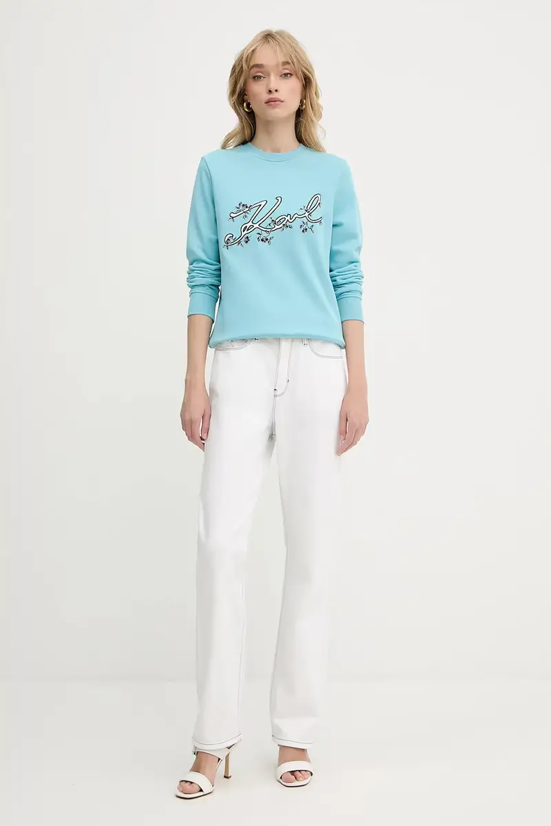 felpa donna colore turchese con applicazione A3W20010 miniatura 2