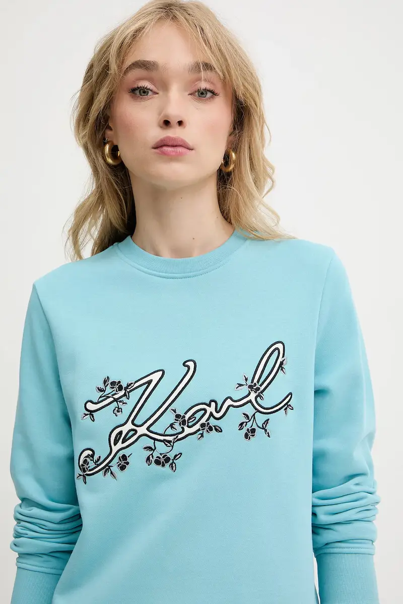 felpa donna colore turchese con applicazione A3W20010 miniatura 4