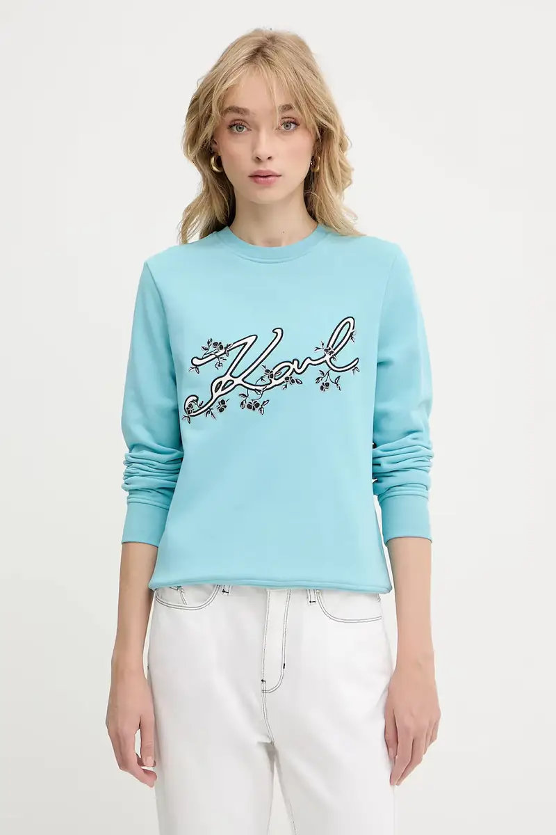 felpa donna colore turchese con applicazione A3W20010