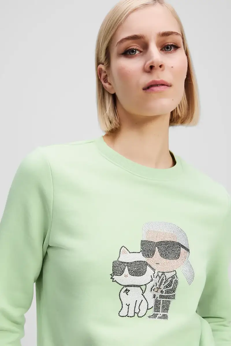 felpa donna colore verde con applicazione A1W20081 miniatura 3