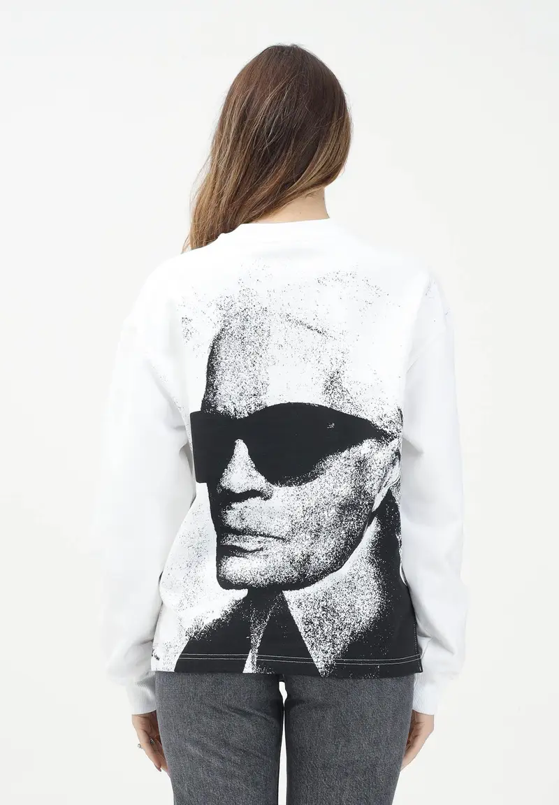 KARL LAGERFELD Felpa girocollo bianca da donna con stampa Karl Lagerfeld miniatura 3