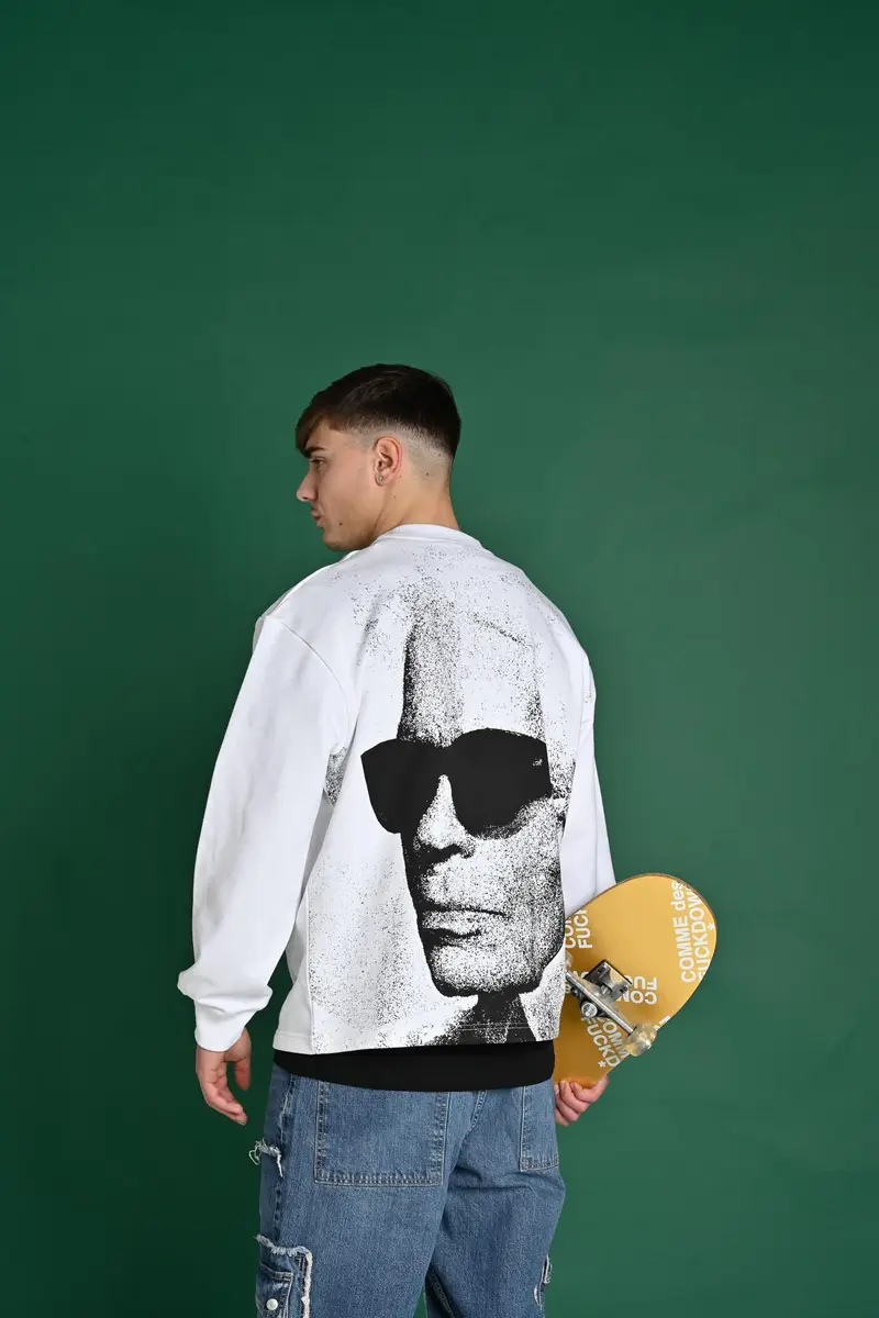 KARL LAGERFELD Felpa girocollo bianca da uomo con stampa Karl Lagerfeld miniatura 3