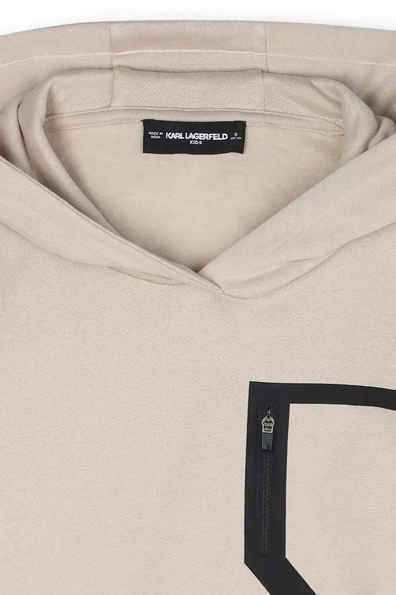 felpa in cotone bambino/a colore beige con cappuccio Z30643 miniatura 4