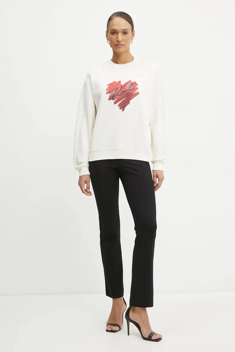 felpa in cotone donna colore beige con applicazione A1W20045 miniatura 2