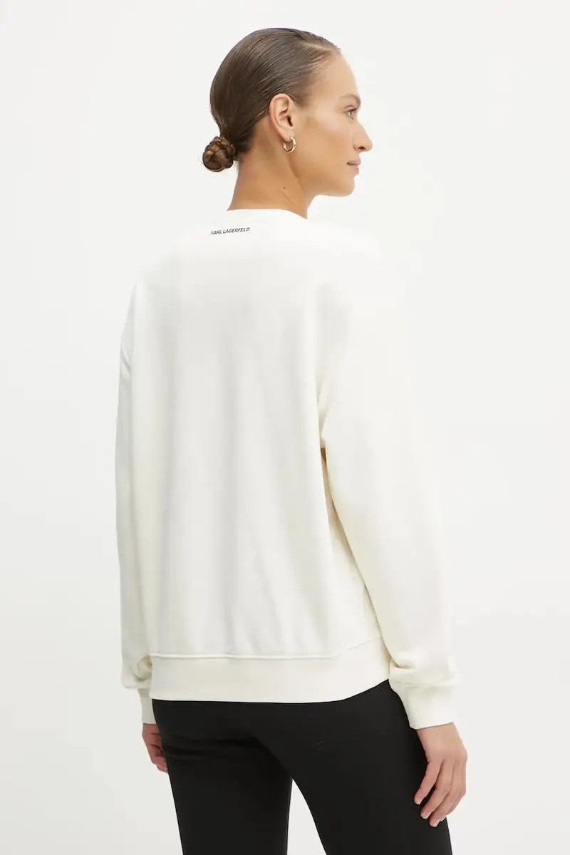 felpa in cotone donna colore beige con applicazione A1W20045 miniatura 3