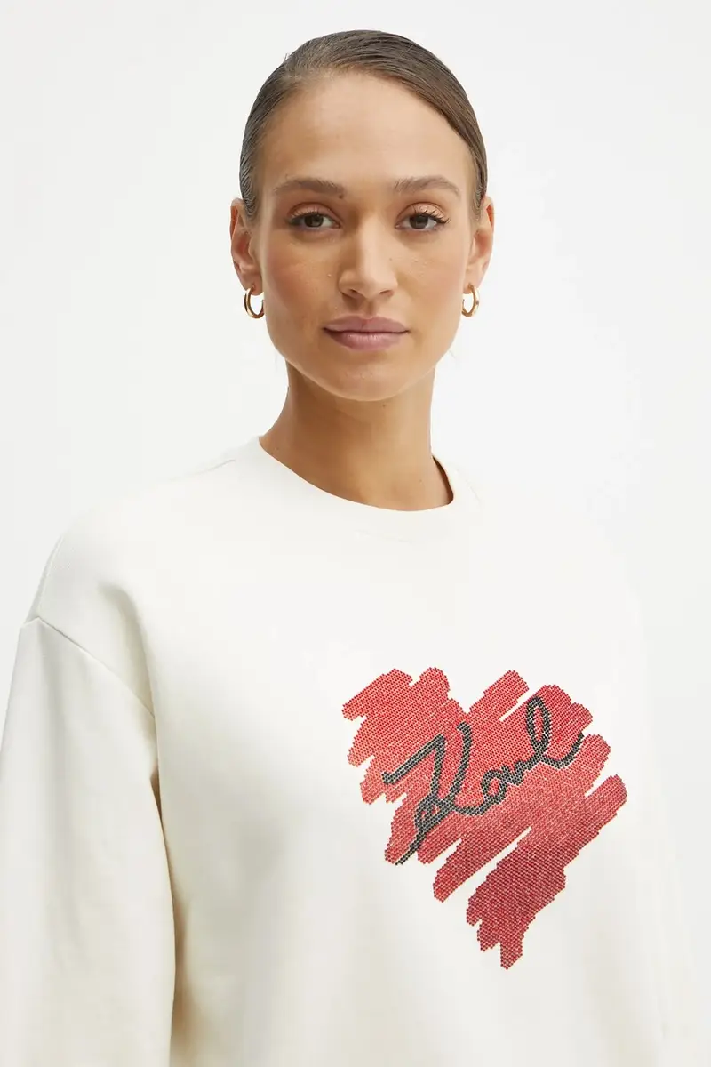 felpa in cotone donna colore beige con applicazione A1W20045 miniatura 4