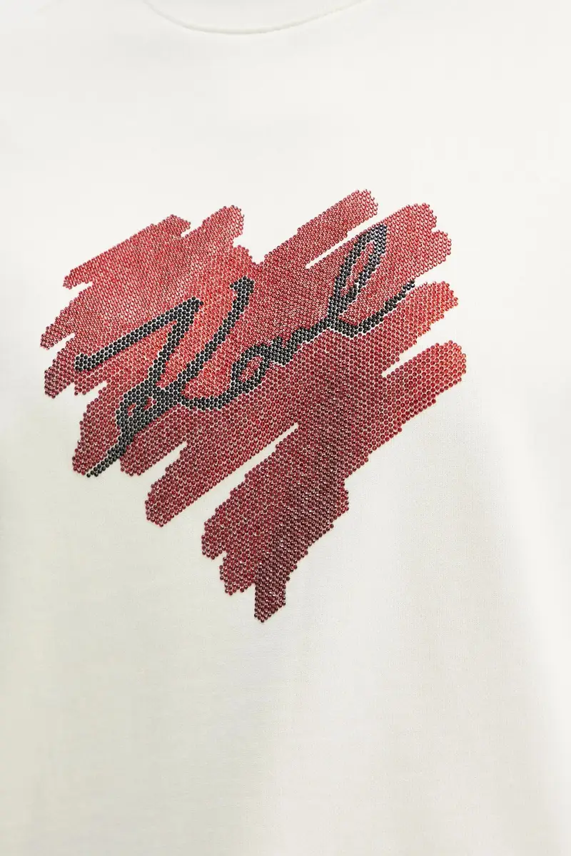 felpa in cotone donna colore beige con applicazione A1W20045 miniatura 5