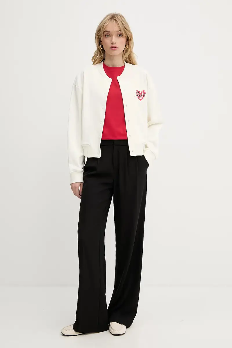 felpa in cotone donna colore beige con applicazione A3W20009 miniatura 2