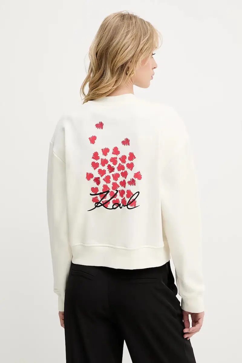 felpa in cotone donna colore beige con applicazione A3W20009 miniatura 3