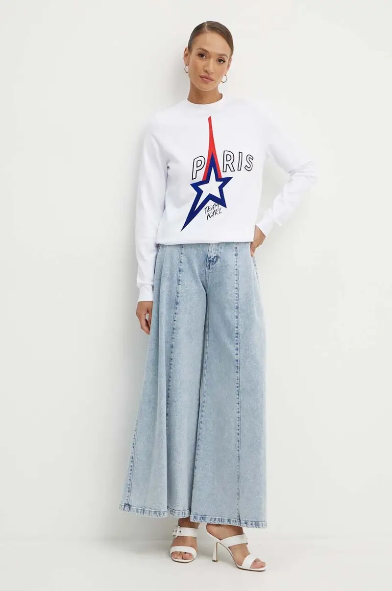 felpa in cotone donna colore bianco con applicazione 245W1830 miniatura 2