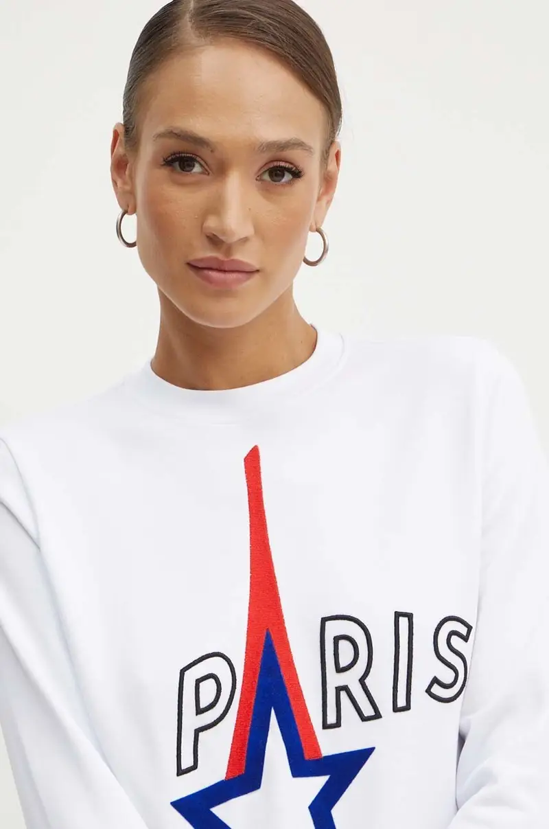 felpa in cotone donna colore bianco con applicazione 245W1830 miniatura 4