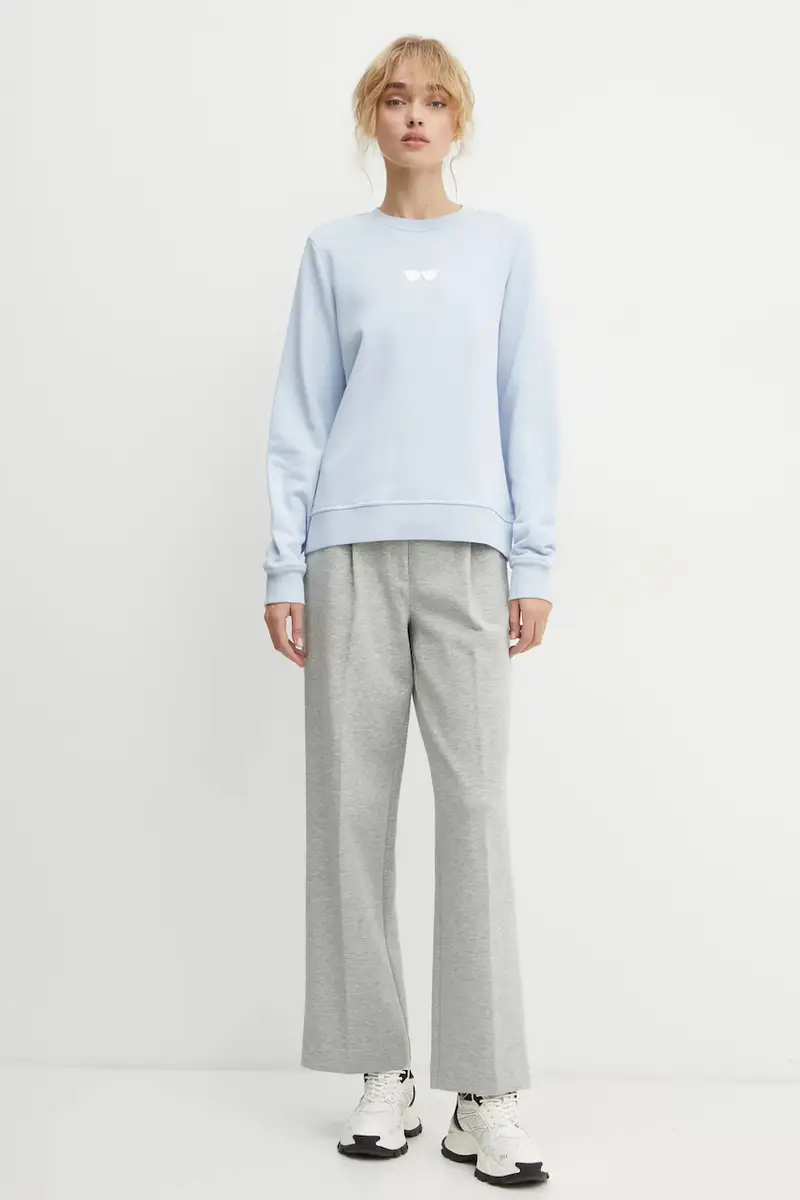 felpa in cotone donna colore blu con applicazione A1W20009 miniatura 2