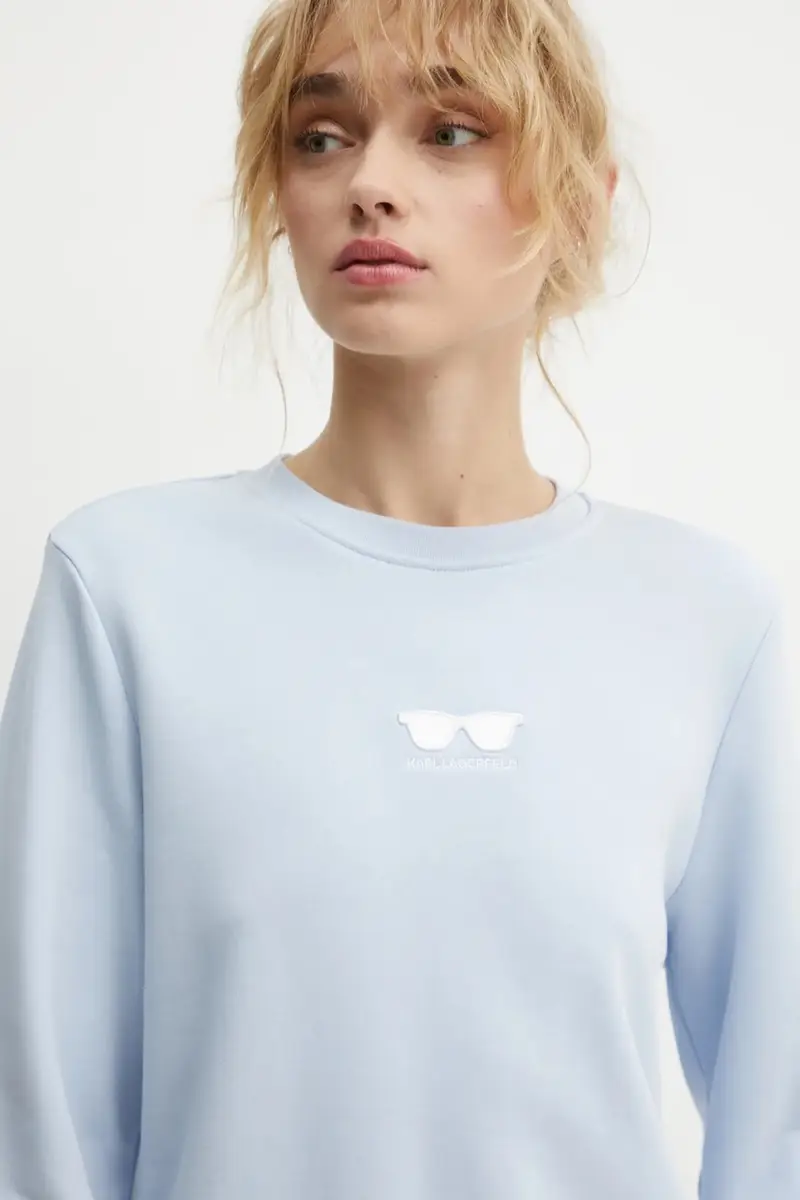 felpa in cotone donna colore blu con applicazione A1W20009 miniatura 4