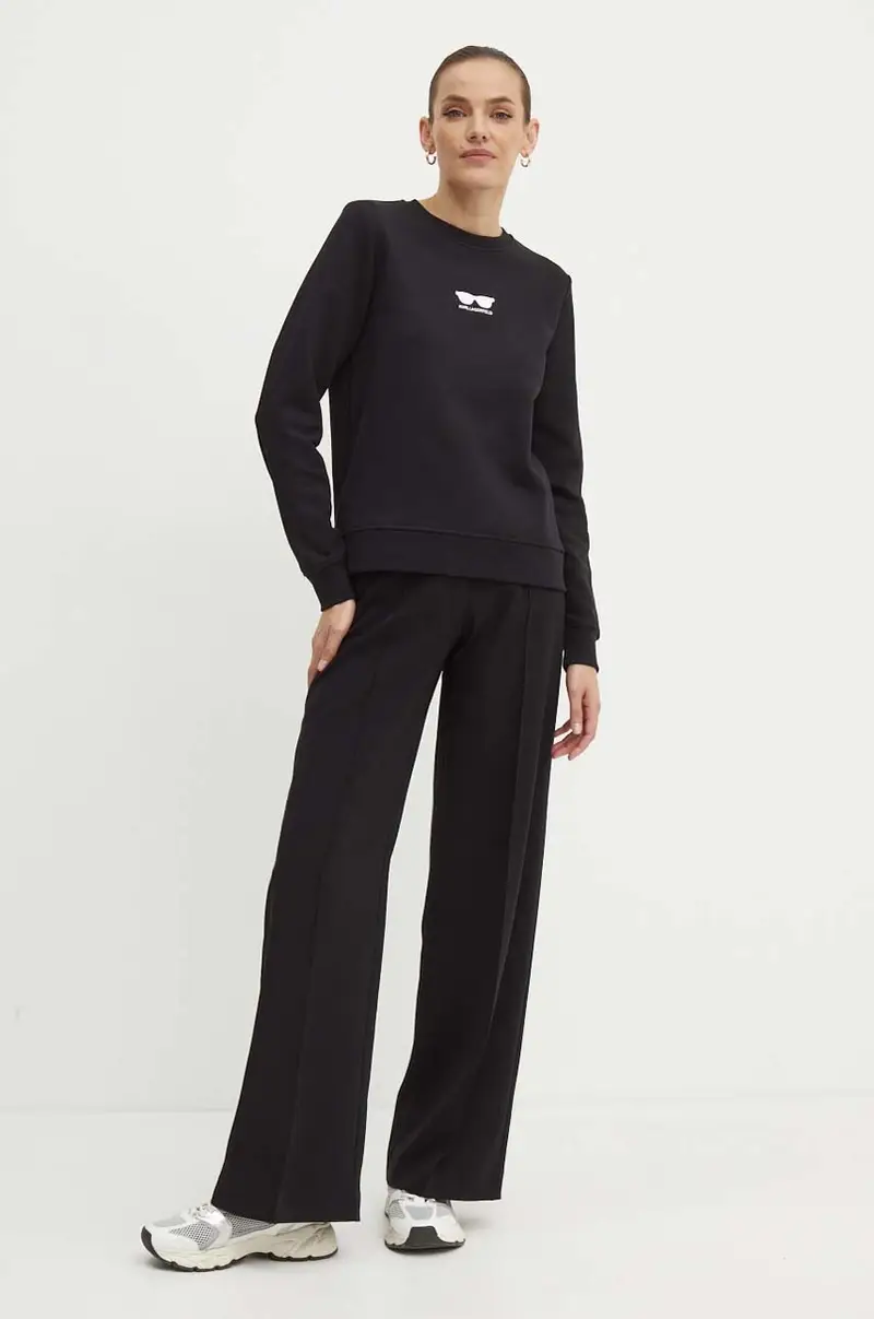 felpa in cotone donna colore nero con applicazione 245W1813 miniatura 2