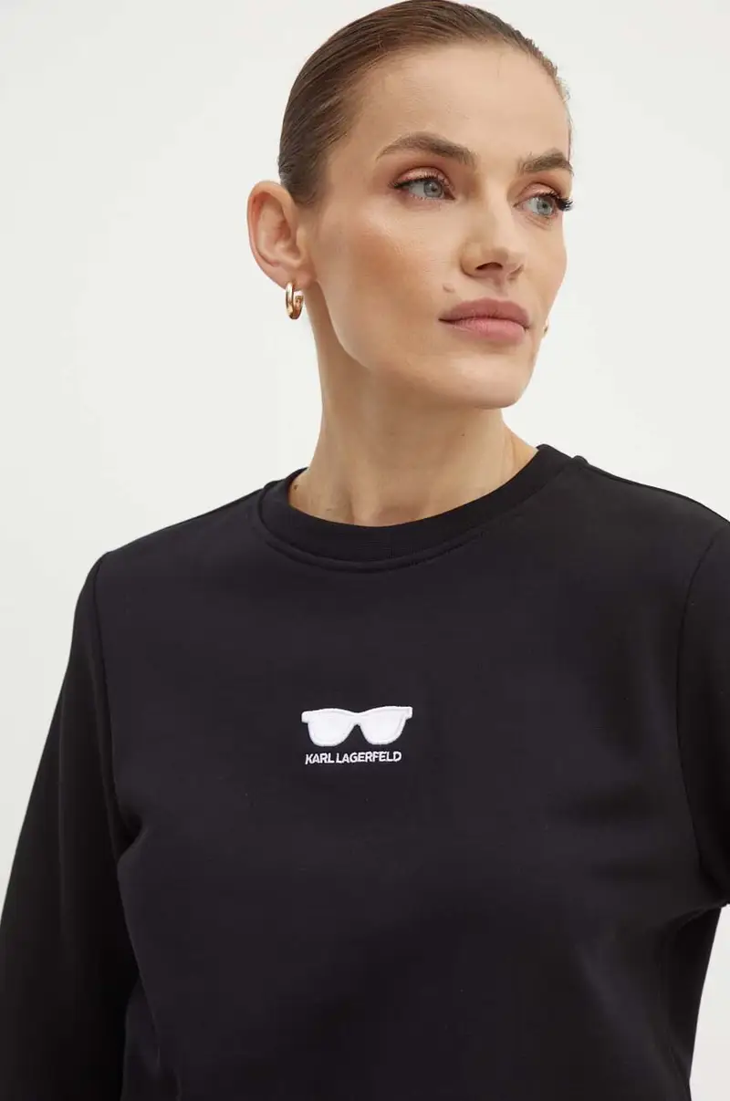 felpa in cotone donna colore nero con applicazione 245W1813 miniatura 4