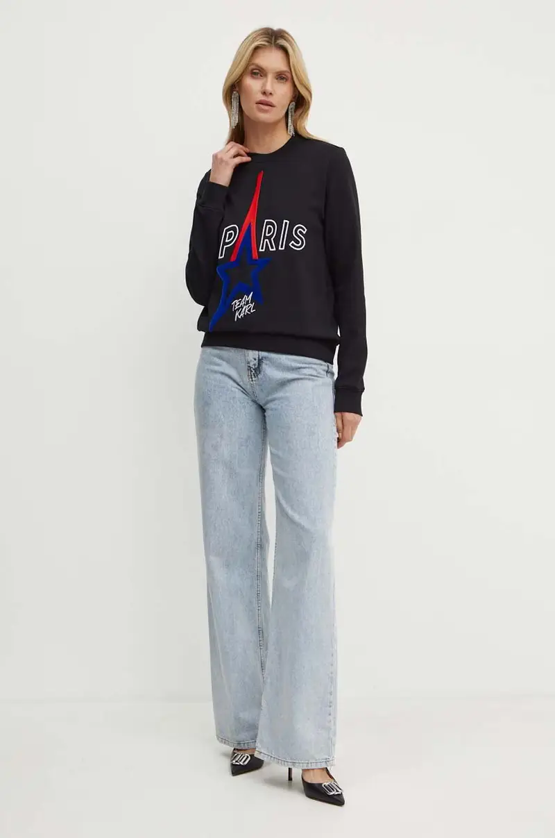 felpa in cotone donna colore nero con applicazione 245W1830 miniatura 2