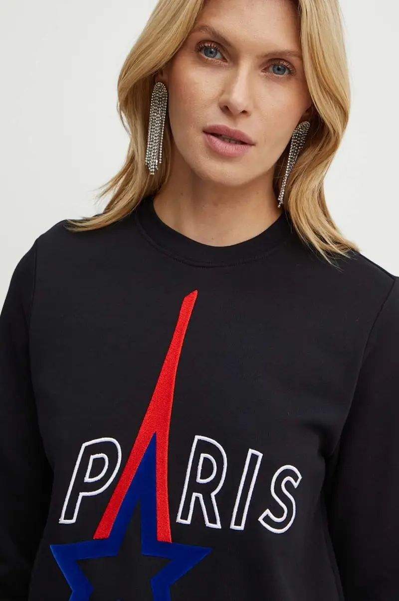 felpa in cotone donna colore nero con applicazione 245W1830 miniatura 4