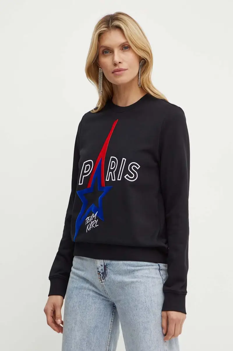 felpa in cotone donna colore nero con applicazione 245W1830