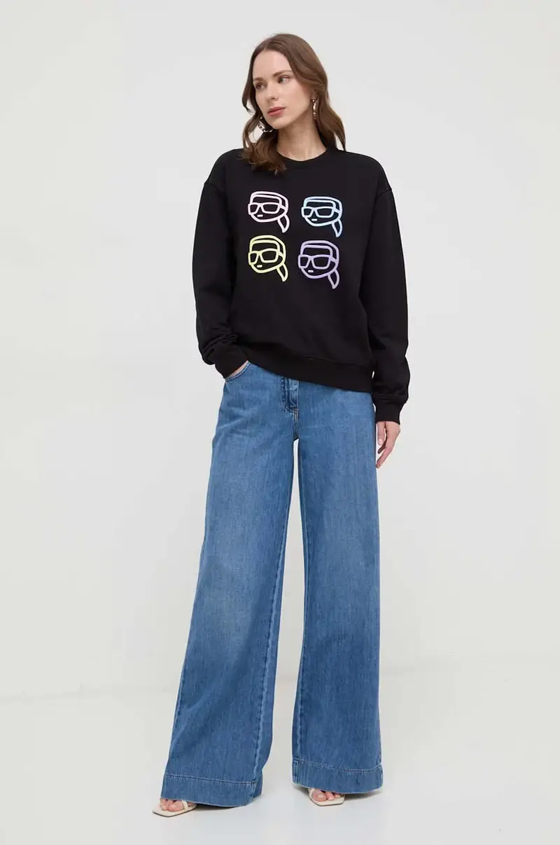 felpa in cotone donna colore nero con applicazione miniatura 2