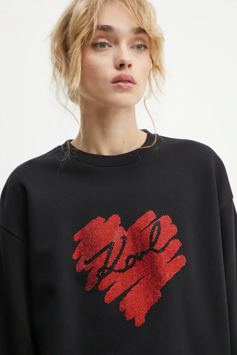 felpa in cotone donna colore nero con applicazione A1W20045 miniatura 4