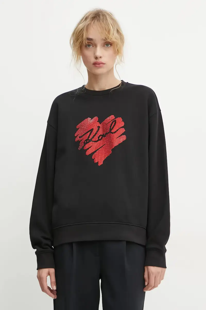 felpa in cotone donna colore nero con applicazione A1W20045