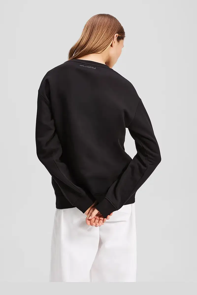 felpa in cotone donna colore nero con applicazione A2W20068 miniatura 2