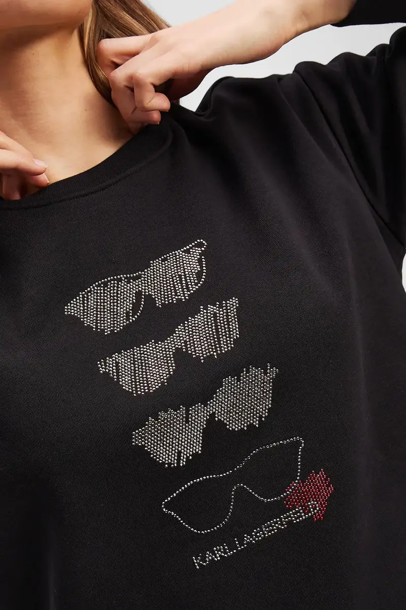 felpa in cotone donna colore nero con applicazione A2W20068 miniatura 4