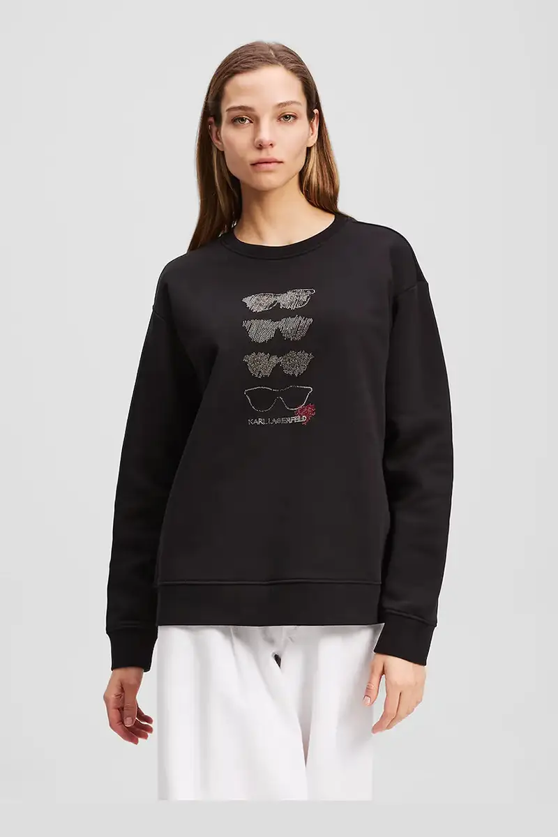 felpa in cotone donna colore nero con applicazione A2W20068