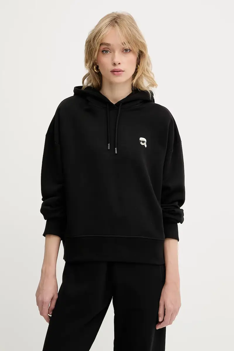 felpa in cotone donna colore nero con cappuccio A3W20053