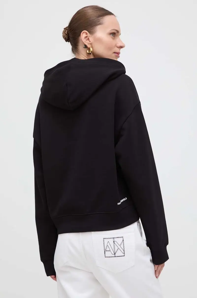 felpa in cotone donna colore nero con cappuccio con applicazione miniatura 3