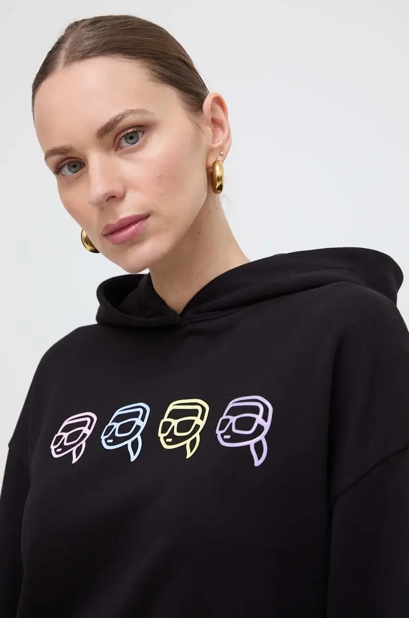 felpa in cotone donna colore nero con cappuccio con applicazione miniatura 4