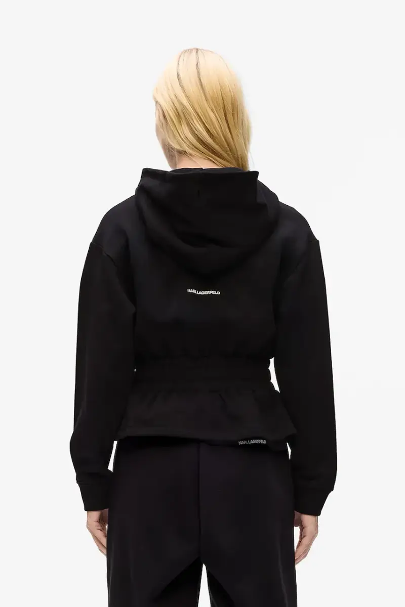 felpa in cotone donna colore nero con cappuccio con applicazione A4W20048 miniatura 2