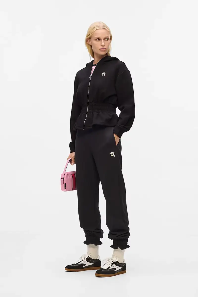 felpa in cotone donna colore nero con cappuccio con applicazione A4W20048 miniatura 4