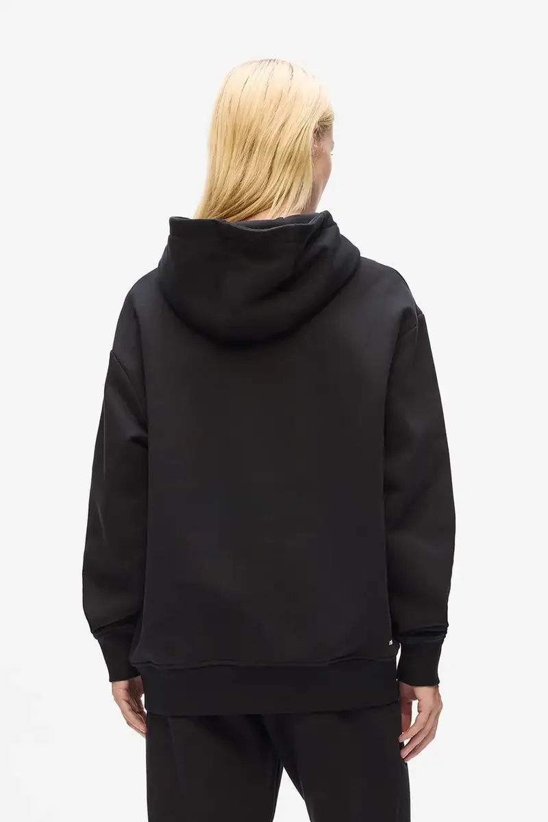 felpa in cotone donna colore nero con cappuccio con applicazione A4W20070 miniatura 2