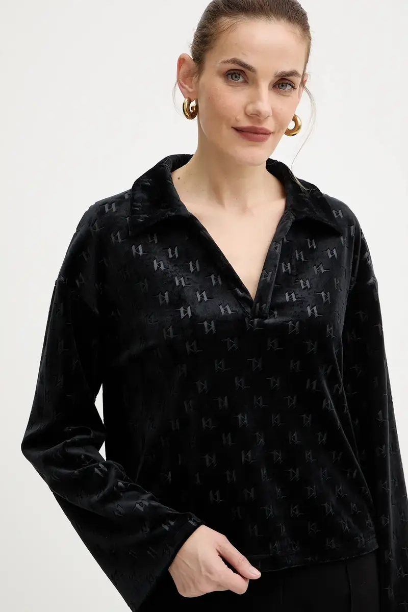 Karl Lagerfeld Maglia nera con colletto miniatura 4