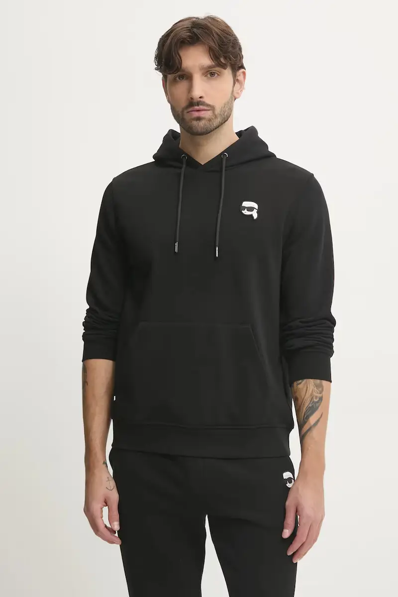 felpa uomo colore nero con cappuccio con applicazione 500900.705711