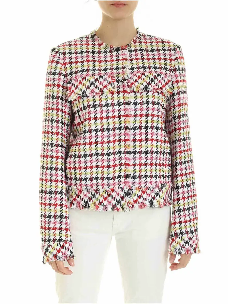 Giacca multicolor con bordi sfrangiati Multicolore