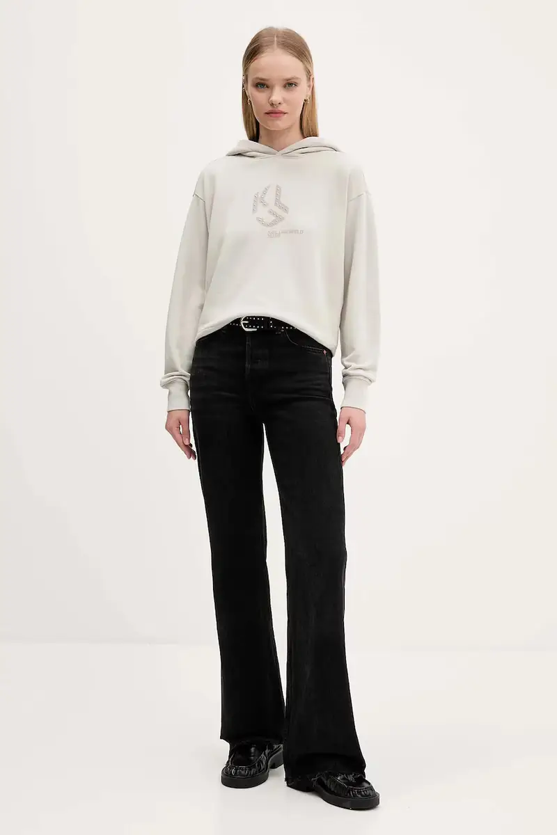 felpa in cotone donna colore beige con cappuccio A4W20004 miniatura 2